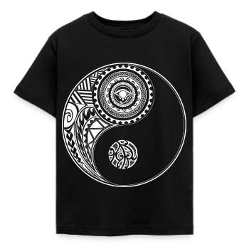 Yin und Yang Maori Polynesian Tattoo Mandala Zen - Kinder T-Shirt - Schwarz - Vorne - AI Model Kid Female (0cm)