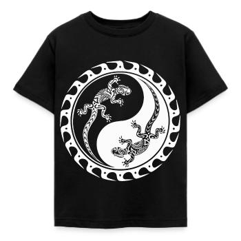 Salamander Maori Polynesian Tattoo Yin Yang - Kinder T-Shirt - Schwarz - Vorne - AI Model Kid Female (0cm)