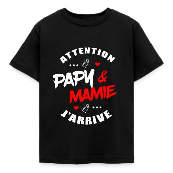 ATTENTION PAPY ET MAMIE J'ARRIVE - T-shirt Enfant - noir - Devant - AI Model Kid Female (0cm)