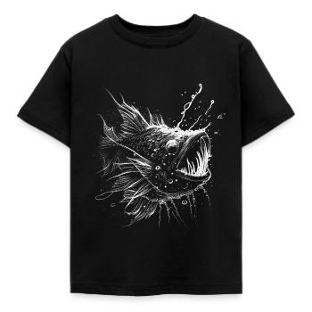 Anglerfisch, Tiefseefisch in weiß auf schwarz - Kinder T-Shirt - Schwarz - Vorne - AI Model Kid Female (0cm)