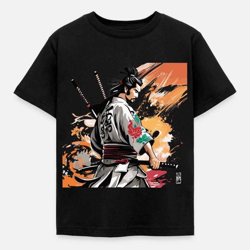samurai with swords graphic - Kids' T-Shirt - black