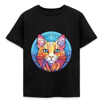 Australian Mist Cat Colorful Watercolor Cartoon - Kids' T-Shirt - black - Front - AI Model Kid Female (0cm)
