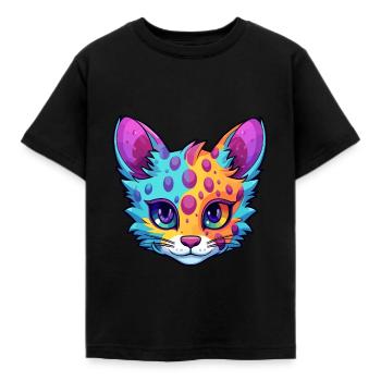 Australian Mist Cat Watercolor Cartoon Kawaii - Kids' T-Shirt - black - Front - AI Model Kid Female (0cm)