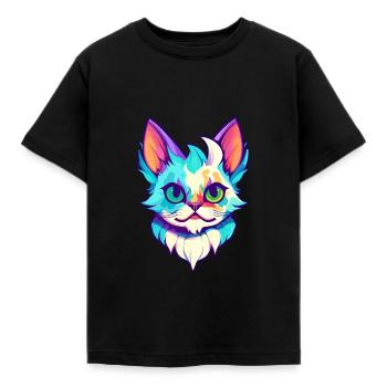 Australian Spotted Mist Cat Colorful Cartoon Kawai - Kids' T-Shirt - black - Front - AI Model Kid Female (0cm)