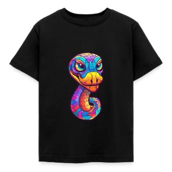 Kobra Buntes Aquarell Cartoon Kawaii Tier - Kinder T-Shirt - Schwarz - Vorne - AI Model Kid Female (0cm)