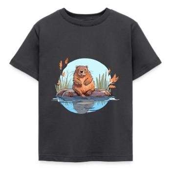 Biber buntes Aquarell Cartoon Kawaii Tier - Kinder T-Shirt - Dunkelgrau - Vorne - AI Model Kid Female (0cm)