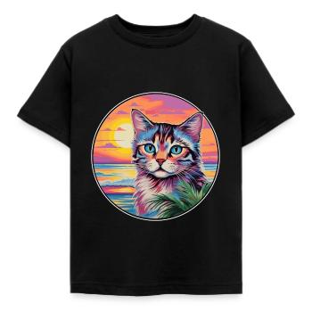 Australian Mist Cat Watercolor Cartoon Kawaii - Kids' T-Shirt - black - Front - AI Model Kid Female (0cm)