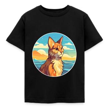 Luchs Aquarell Cartoon Kawaii Clipart Tier - Kinder T-Shirt - Schwarz - Vorne - AI Model Kid Female (0cm)