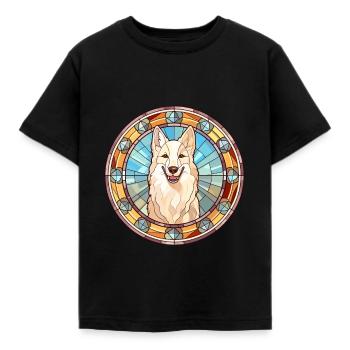 Berger Blanc Suisse Hunderasse Buntglas Colorf - Kinder T-Shirt - Schwarz - Vorne - AI Model Kid Female (0cm)