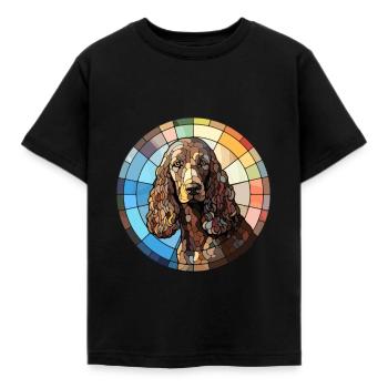 Irish Water Spaniel Dog Breed Buntglas Colorf - Kinder T-Shirt - Schwarz - Vorne - AI Model Kid Female (0cm)