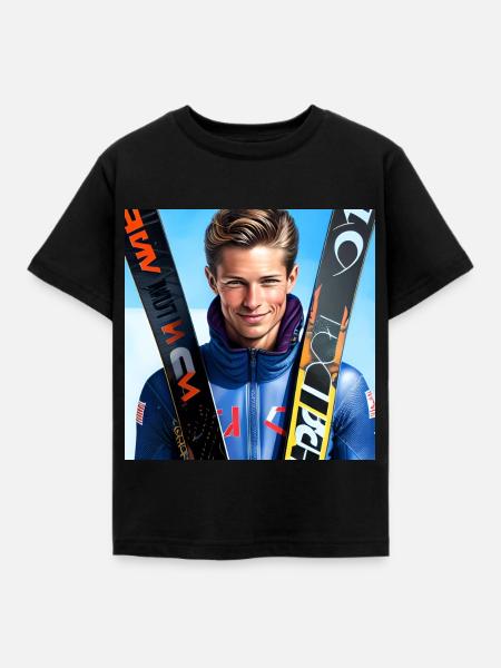 Skispringer - Kinder T-Shirt - Schwarz