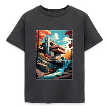 Fallingwater Pennsylvania Vintage Travel Poster - Kids' T-Shirt - dark grey - Front - AI Model Kid Female (0cm)