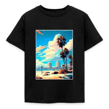 Long Beach Kalifornien Cali Vintage Reiseposter - Kinder T-Shirt - Schwarz - Vorne - AI Model Kid Female (0cm)