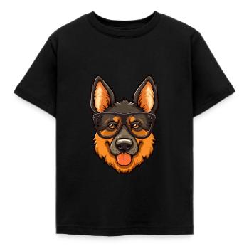 German Shepherd Dog Breed Watercolor Cartoon Kawai - Kids' T-Shirt - black - Front - AI Model Kid Female (0cm)