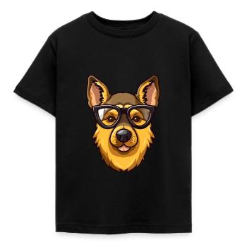 German Shepherd Dog Breed Watercolor Cartoon Kawai - Kids' T-Shirt - black - Front - AI Model Kid Female (0cm)