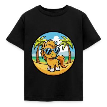 Pony Lustige Cartoon Sommer Strand Sonnenbrille Aufkleber - Kinder T-Shirt - Schwarz - Vorne - AI Model Kid Female (0cm)