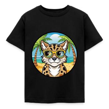 Australian Spotted Mist Cat Breed Cartoon Beach - Kids' T-Shirt - black - Front - AI Model Kid Female (0cm)