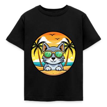 Australian Mist Cat Breed Cartoon Sunglasses Beach - Kids' T-Shirt - black - Front - AI Model Kid Female (0cm)
