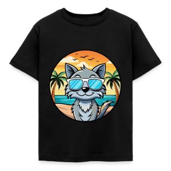 Australian Mist Cat Breed Cartoon Sunglasses Beach - Kids' T-Shirt - black - Front - AI Model Kid Female (0cm)