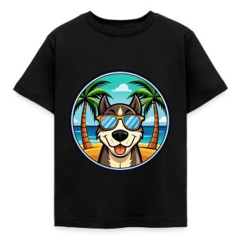 Sibirische Trikolore Hunderasse Cartoon Beach - Kinder T-Shirt - Schwarz - Vorne - AI Model Kid Female (0cm)