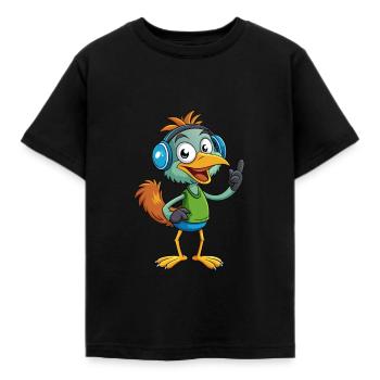 Emu Lustige Zeichentrickfigur Kopfhörermusik - Kinder T-Shirt - Schwarz - Vorne - AI Model Kid Female (0cm)