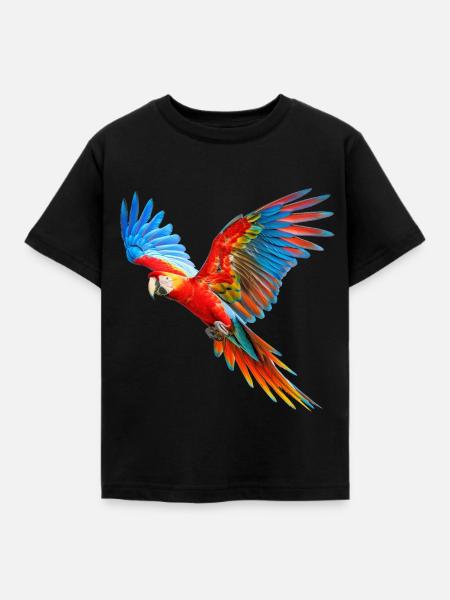 Erlebe die Tropischen Farben - T-Shirt mit Papagei - Kinder T-Shirt - Schwarz