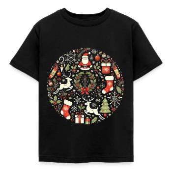 Festliches Weihnachtskreis-Design - Kinder T-Shirt - Schwarz - Vorne - AI Model Kid Female (0cm)