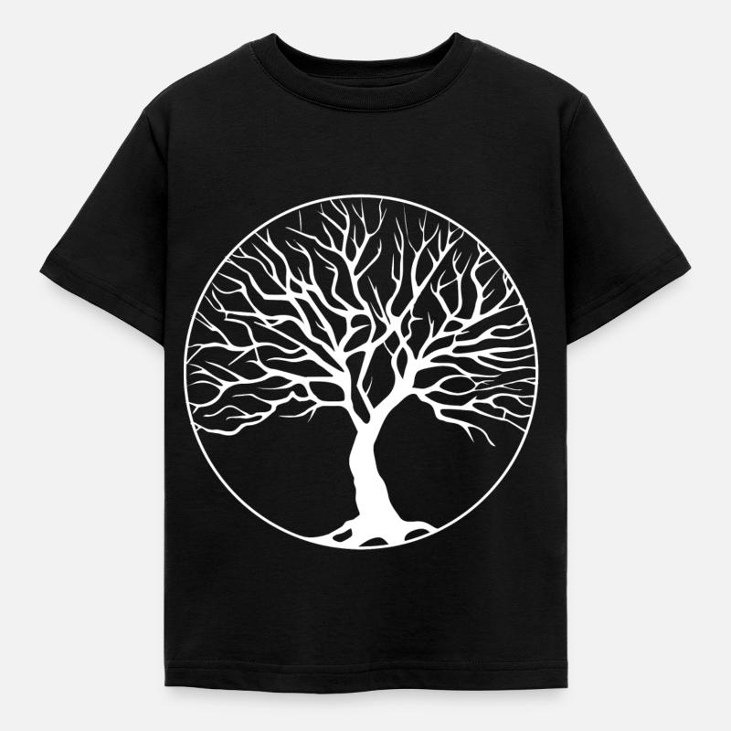 tree circle white - Kids' T-Shirt - black