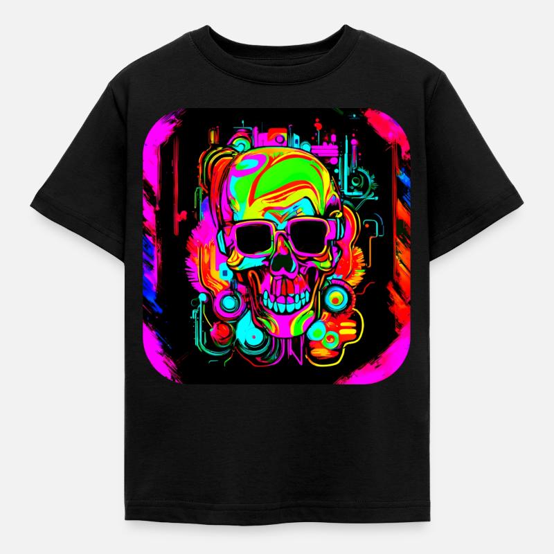 Neon Style Schädel Leuchtreklame Glow - Kinder T-Shirt - Schwarz
