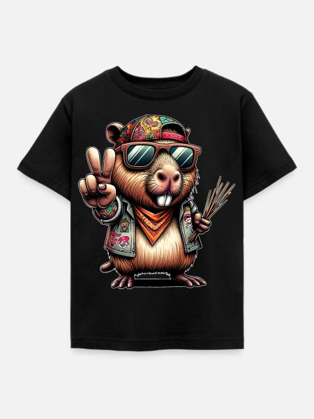 Capybara Peacezeichen - Kinder T-Shirt - Schwarz