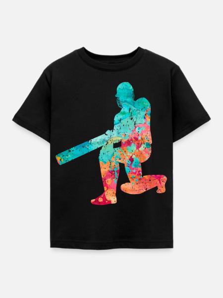 Cricket-Spieler in Popart - Kinder T-Shirt - Schwarz