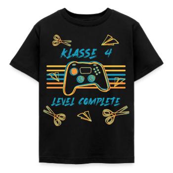 Abschluss Klasse 4 - Level complete - Kinder T-Shirt - Schwarz - Vorne - AI Model Kid Female (0cm)