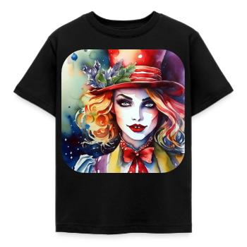 Cool Harlequin Poker Gothic Girl - Kids' T-Shirt - black - Front - AI Model Kid Female (0cm)