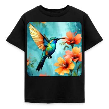 Wunderschöner Kolibri mit Blumen - Kinder T-Shirt - Schwarz - Vorne - AI Model Kid Female (0cm)