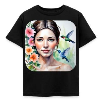 Beauté inconnue avec les colibris - T-shirt Enfant - noir - Devant - AI Model Kid Female (0cm)