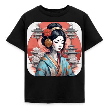 Elegante Geisha Anime Manga - Kinder T-Shirt - Schwarz - Vorne - AI Model Kid Female (0cm)