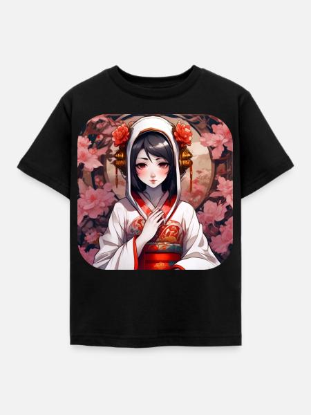 Niedliches Anime Manga Mädchen im Geisha Style - Kinder T-Shirt - Schwarz