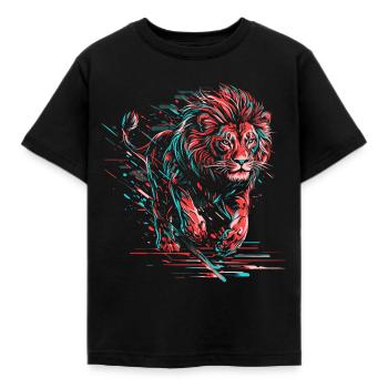Lion Neon Lion Head Colorful Predator Animal Wild - Kids' T-Shirt - black - Front - AI Model Kid Female (0cm)