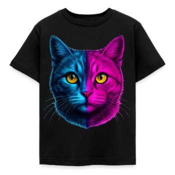 Chat Chat Néon Maison Chat Domestique Tigre Kitty - T-shirt Enfant - noir - Devant - AI Model Kid Female (0cm)