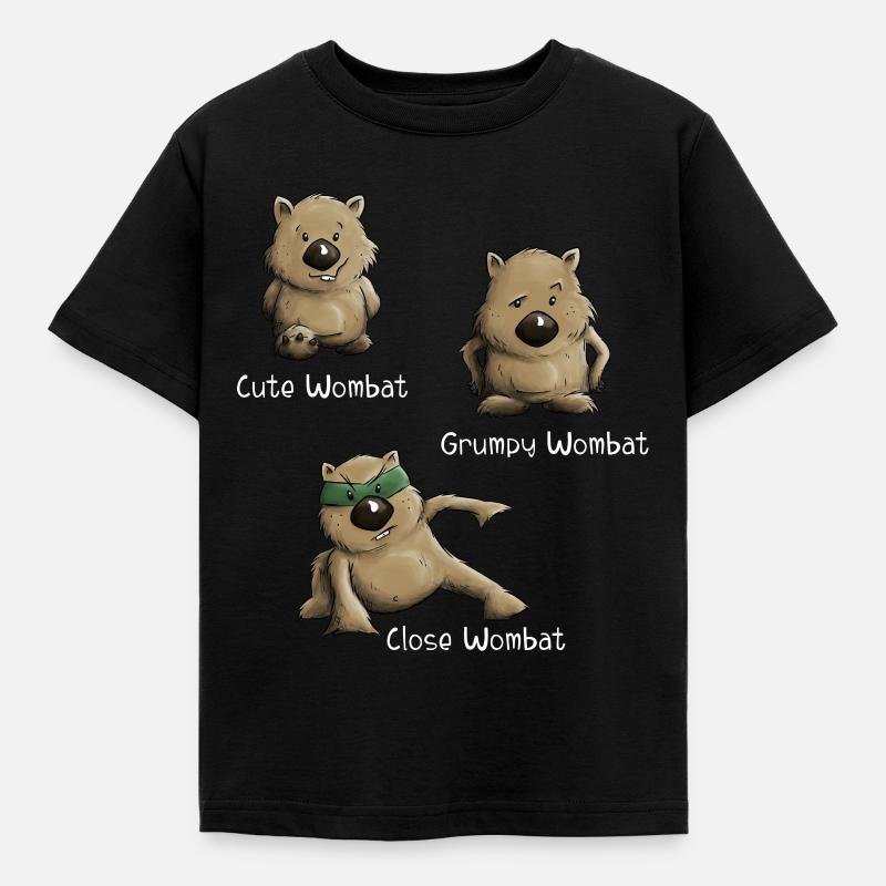 Cute Grumpy and Close Wombat Beuteltier Posen - Kinder T-Shirt - Schwarz