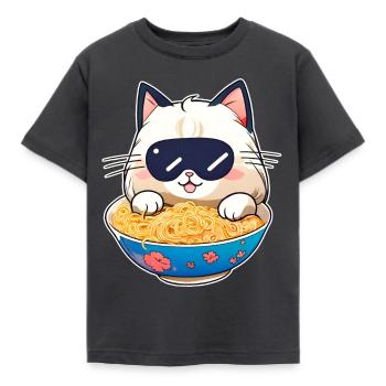 Niedliche Katze mit Ramen Suppe - Kinder T-Shirt - Dunkelgrau - Vorne - AI Model Kid Female (0cm)