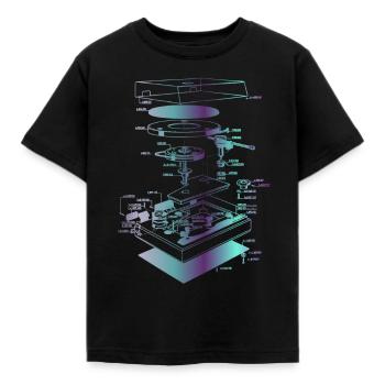 Retro Schallplattenspieler Oldschool Illustration - Kinder T-Shirt - Schwarz - Vorne - AI Model Kid Female (0cm)