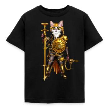 Anime Cat with Helmet, Long Sword - Kids' T-Shirt - black - Front - AI Model Kid Female (0cm)
