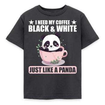 I Need My Coffee Black and White Just Like a Panda - Kids' T-Shirt - dark grey - Front - AI Model Kid Female (0cm)
