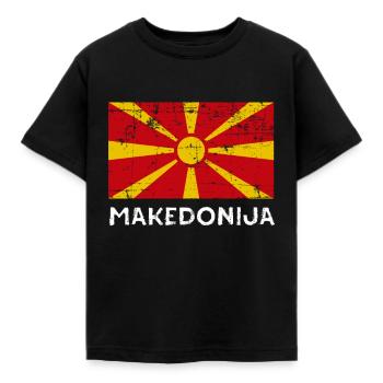 Mazedonische Mazedonien Distressed Flagge - Kinder T-Shirt - Schwarz - Vorne - AI Model Kid Female (0cm)