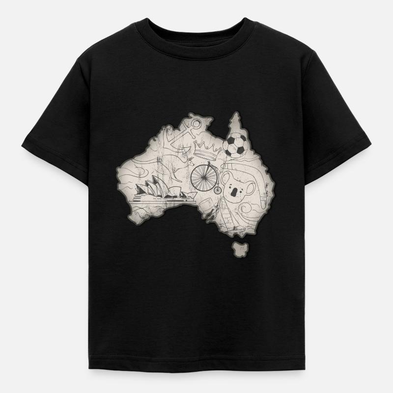 Cool Australia Elements And Animals Map Gift - Kids' T-Shirt - black