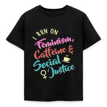 Ich laufe auf Feminismus Koffein und soziale Gerechtigkeit - Kinder T-Shirt - Schwarz - Vorne - AI Model Kid Female (0cm)