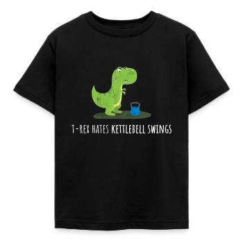 Rex hasst Kettlebell Swings Funny Gym Dinosaurier - Kinder T-Shirt - Schwarz - Vorne - AI Model Kid Female (0cm)