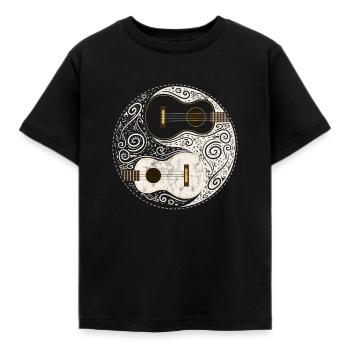 Neuheit Yin Yang Ukulele Gitarrenbass - Kinder T-Shirt - Schwarz - Vorne - AI Model Kid Female (0cm)