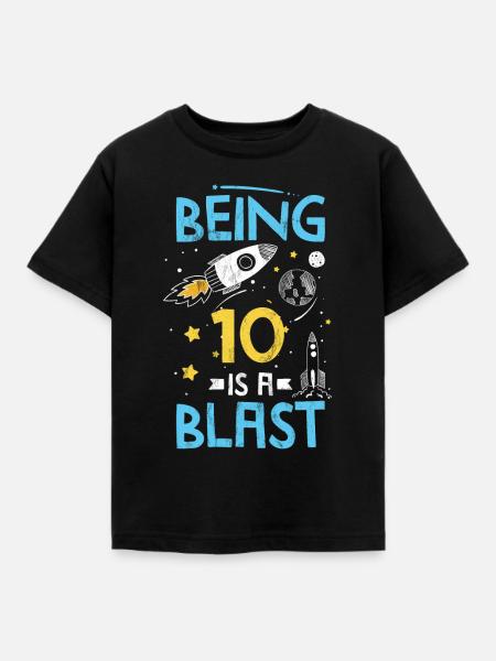 Rakete des Sonnensystems zum Weltraum-Geburtstag, der 10 ist - Kinder T-Shirt - Schwarz